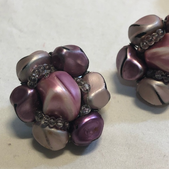 Vintage Costume Jewelry Necklace with Matching Clip on Earrings Pink/Purple - Picture 11 of 13